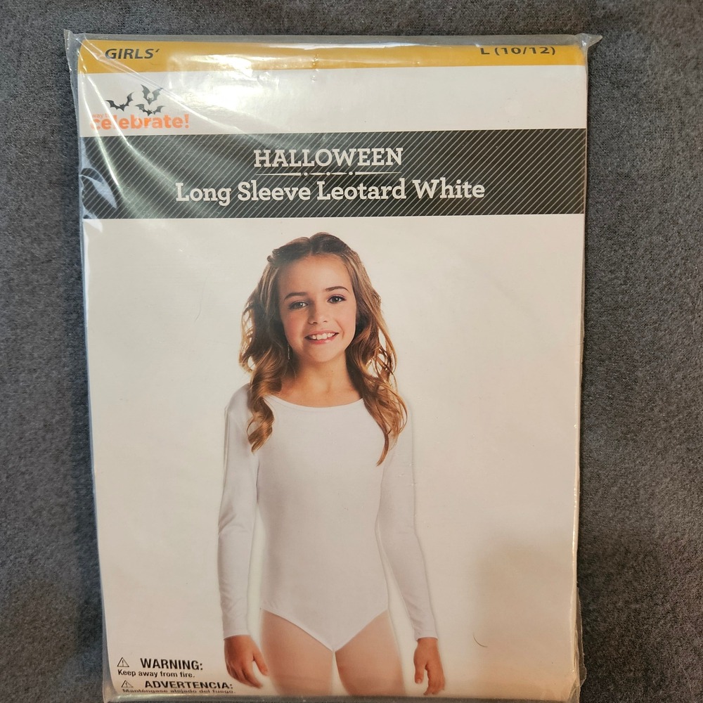 Celebrate Girls Long Sleeve Leotard White Costume Base Layer Size L 10 12